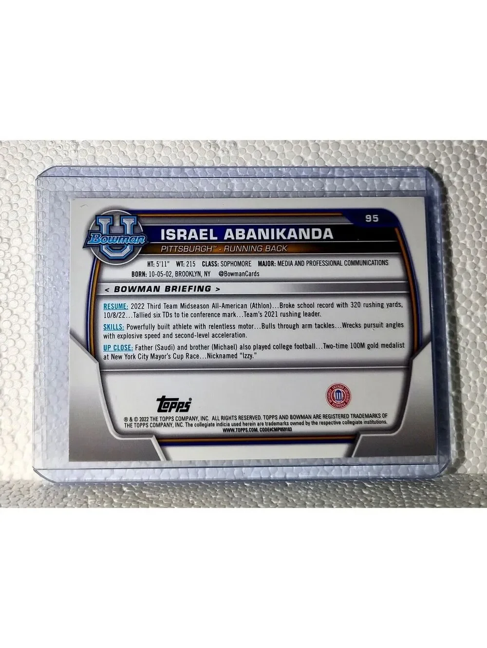 Israel Abanikanda 2022 Topps 1st Bowman U Pink Refractor Football #95 Card Pitt